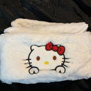 Sanrio Hello Kitty White Plush Makeup Bag Embroidered Cosmetic Case 7”